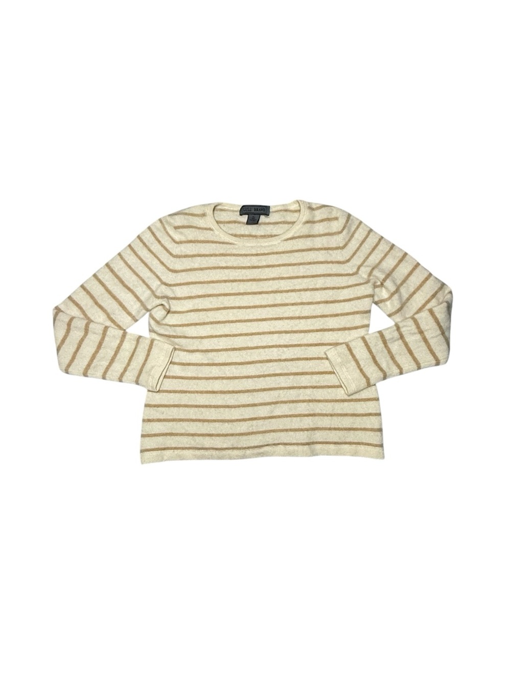Lulu Bravo Striped Crewneck Sweater in Cream and Tan Cashmere Sweater XLarge